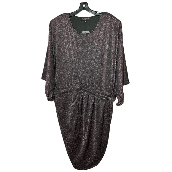 Eloquii Dress Dolman Sleeves Tulip Hem Lurex Metallic Sparkly Black New Size 24 - Picture 1 of 15
